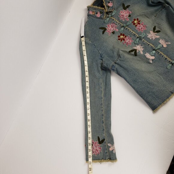 INC Concepts Petite P Denim Jacket Embroidered Flowers Womens Frog Closure Coat - Picture 15 of 16